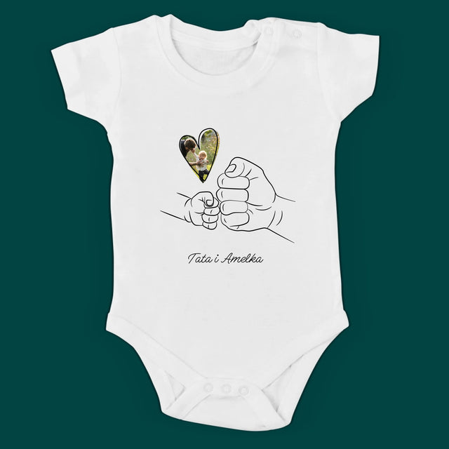 Zdjęcie i Podpis: Tata Dziecko Rączka - Zestaw Koszulka Męska i Body Niemowlęce