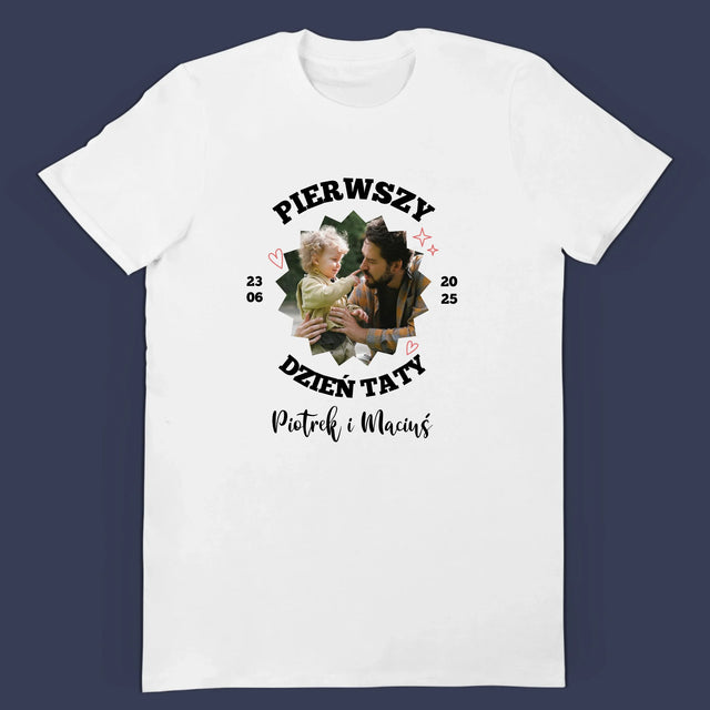 Zdjęcie i Podpis: Pierwszy Dzień Taty Razem - Zestaw Koszulka Męska i Body Niemowlęce