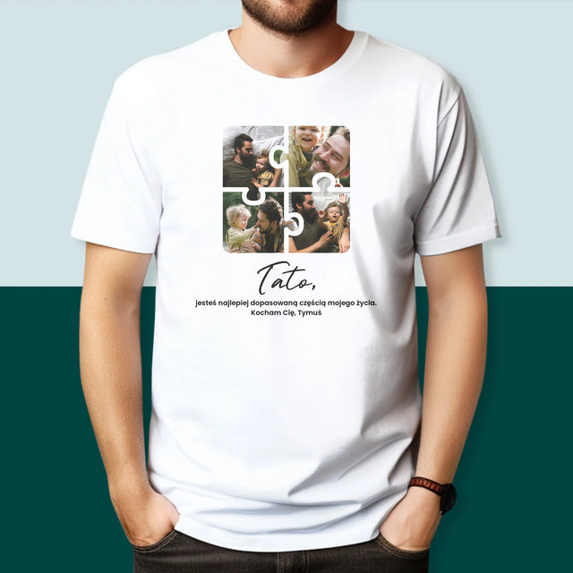Fotokolaż: Puzzle Zdjęcia Dla Taty - Koszulka Męska z Nadrukiem