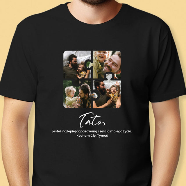 Fotokolaż: Puzzle Zdjęcia Dla Taty - Koszulka Męska z Nadrukiem