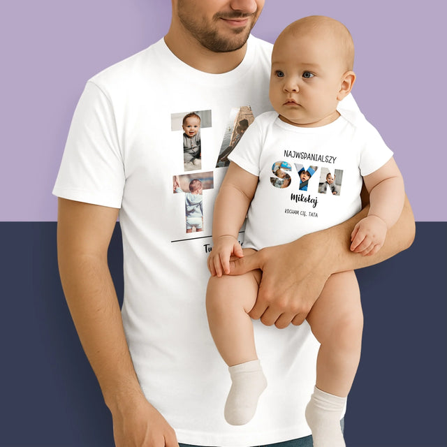 Słowo Ze Zdjęć: Tata z Synkiem - Zestaw Koszulka Męska i Body Niemowlęce