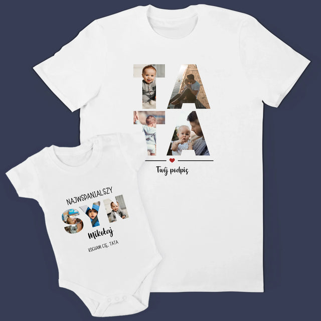 Słowo Ze Zdjęć: Tata z Synkiem - Zestaw Koszulka Męska i Body Niemowlęce