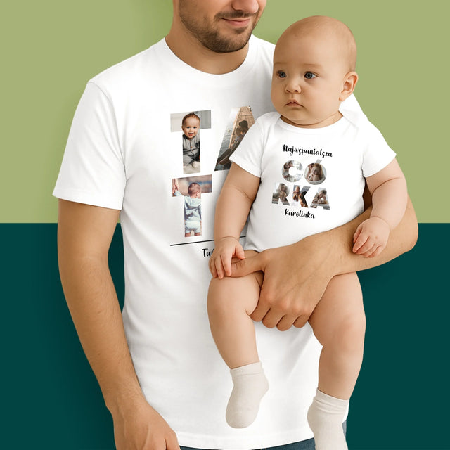 Słowo Ze Zdjęć: Tata z Córeczką - Zestaw Koszulka Męska i Body Niemowlęce