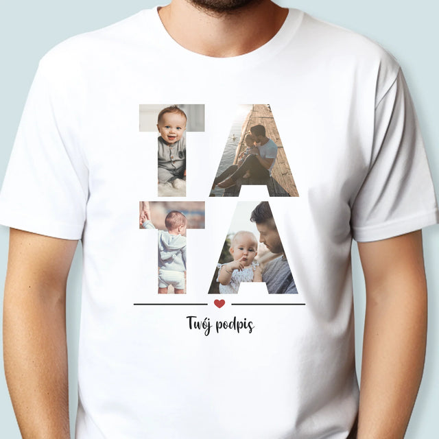 Słowo Ze Zdjęć: Tata - Koszulka Męska z Nadrukiem