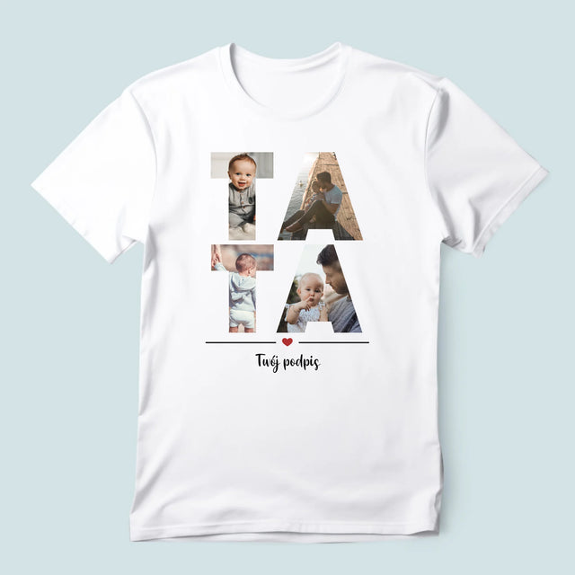 Słowo Ze Zdjęć: Tata - Koszulka Męska z Nadrukiem