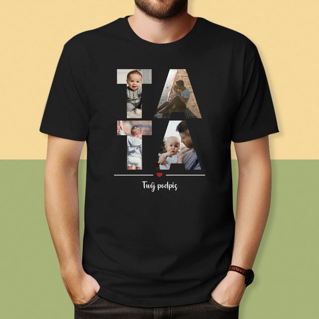 Słowo Ze Zdjęć: Tata - Koszulka Męska z Nadrukiem