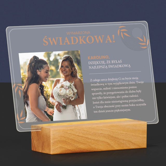 Zdjęcie i Podpis: Wymarzona Świadkowa - Wydruk Na Szkle Akrylowym