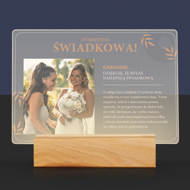 Zdjęcie i Podpis: Wymarzona Świadkowa - Wydruk Na Szkle Akrylowym