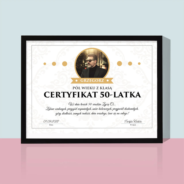 Certyfkat: Certyfikat 50-Latka - Wydruk Obramowany (Poziom)