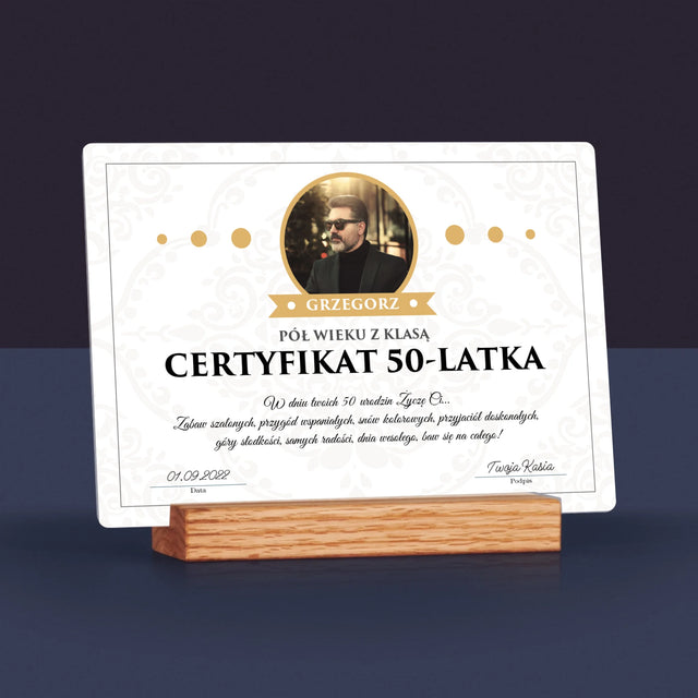 Certyfkat: Certyfikat 50-Latka - Wydruk Na Szkle Akrylowym (Poziom)