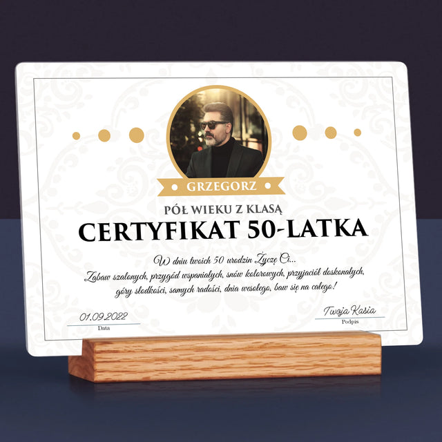 Certyfkat: Certyfikat 50-Latka - Wydruk Na Szkle Akrylowym (Poziom)