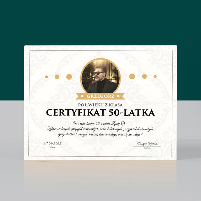 Certyfkat: Certyfikat 50-Latka - Wydruk Na Drewnie (Poziom)