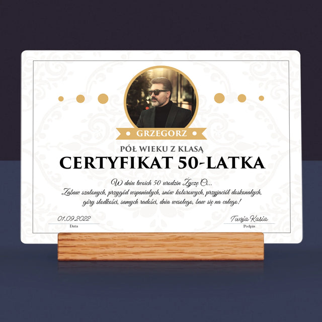 Certyfkat: Certyfikat 50-Latka - Wydruk Na Szkle Akrylowym (Poziom)