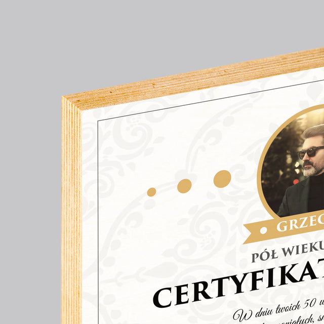 Certyfkat: Certyfikat 50-Latka - Wydruk Na Drewnie (Poziom)