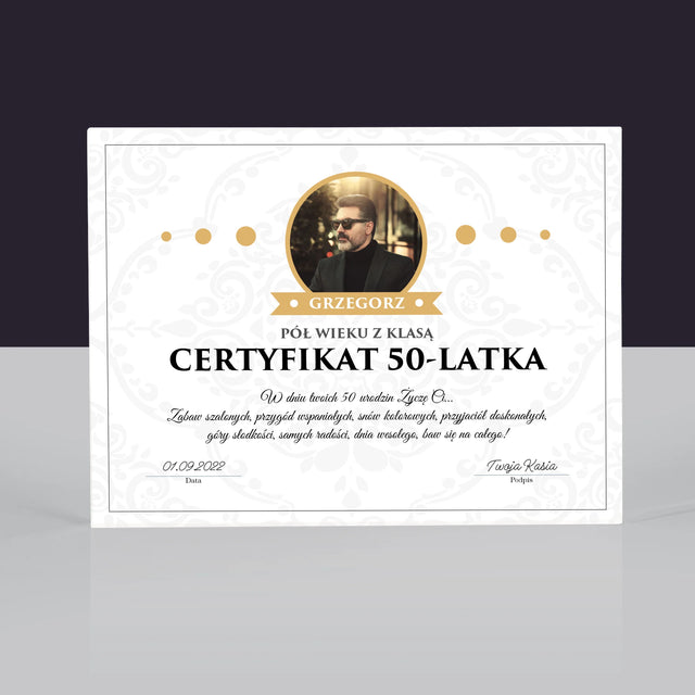 Certyfkat: Certyfikat 50-Latka - Blok Akrylowy z Nadrukiem (Poziom)