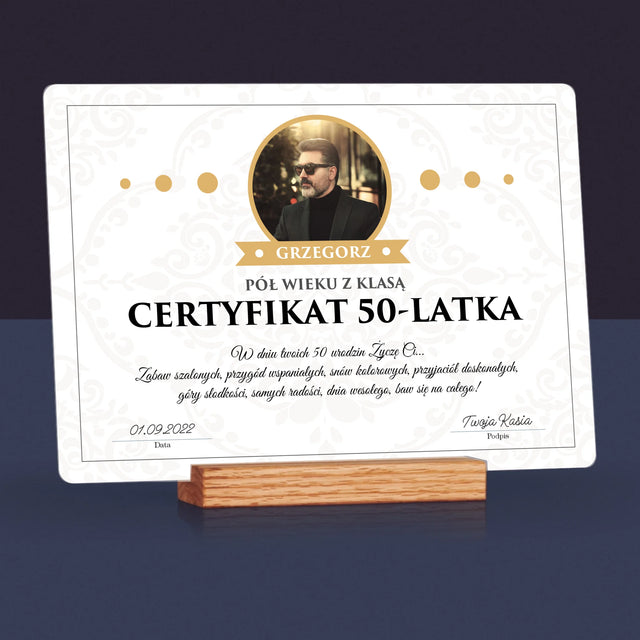 Certyfkat: Certyfikat 50-Latka - Wydruk Na Szkle Akrylowym (Poziom)