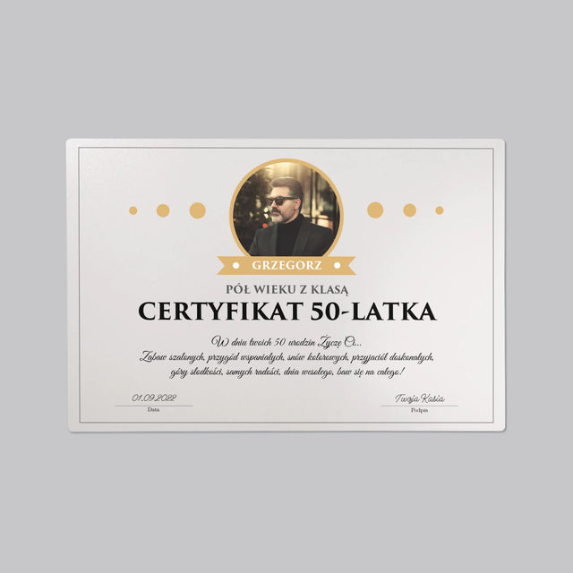 Certyfkat: Certyfikat 50-Latka - Podkładka Na Biurko