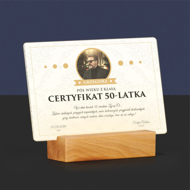 Certyfkat: Certyfikat 50-Latka - Wydruk Na Szkle Akrylowym (Poziom)