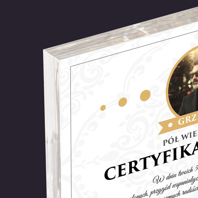 Certyfkat: Certyfikat 50-Latka - Blok Akrylowy z Nadrukiem (Poziom)