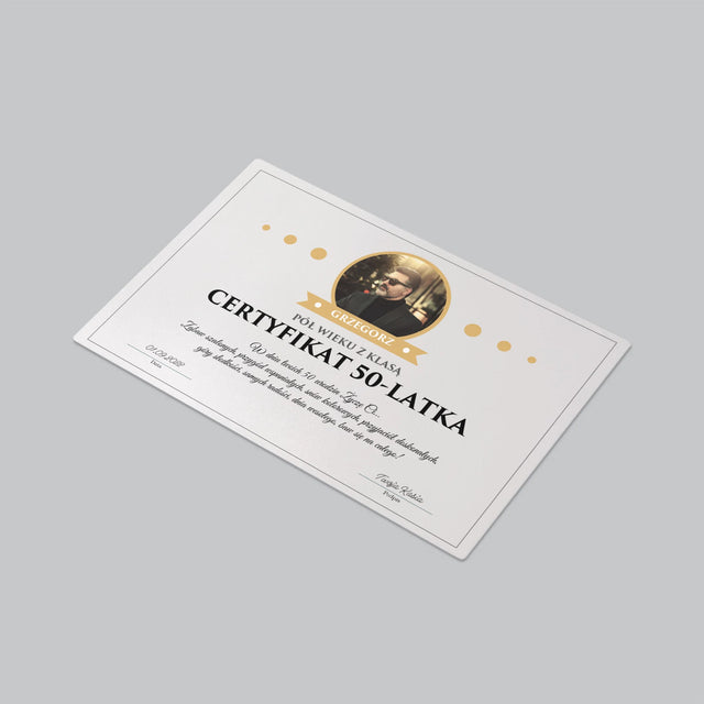 Certyfkat: Certyfikat 50-Latka - Podkładka Na Biurko