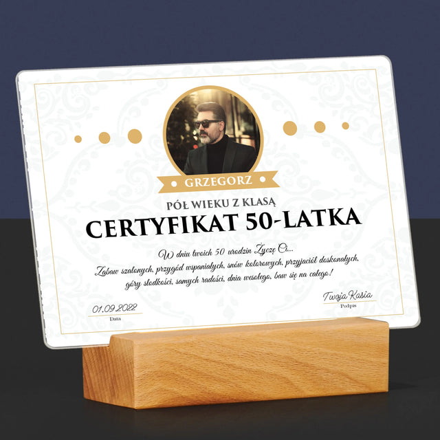 Certyfkat: Certyfikat 50-Latka - Wydruk Na Szkle Akrylowym (Poziom)