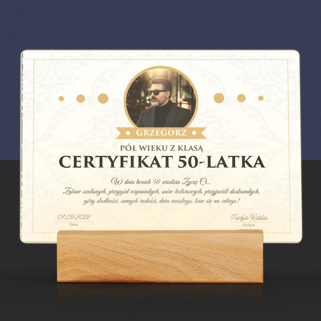 Certyfkat: Certyfikat 50-Latka - Wydruk Na Szkle Akrylowym (Poziom)