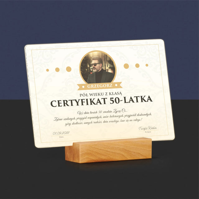 Certyfkat: Certyfikat 50-Latka - Wydruk Na Szkle Akrylowym (Poziom)