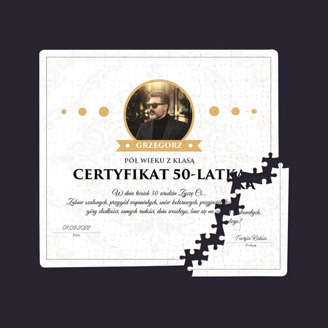 Certyfkat: Certyfikat 50-Latka - Personalizowane Puzzle