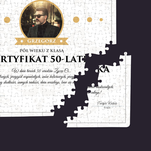 Certyfkat: Certyfikat 50-Latka - Personalizowane Puzzle