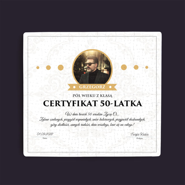 Certyfkat: Certyfikat 50-Latka - Personalizowane Puzzle