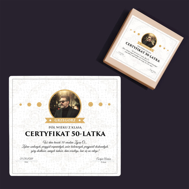 Certyfkat: Certyfikat 50-Latka - Personalizowane Puzzle