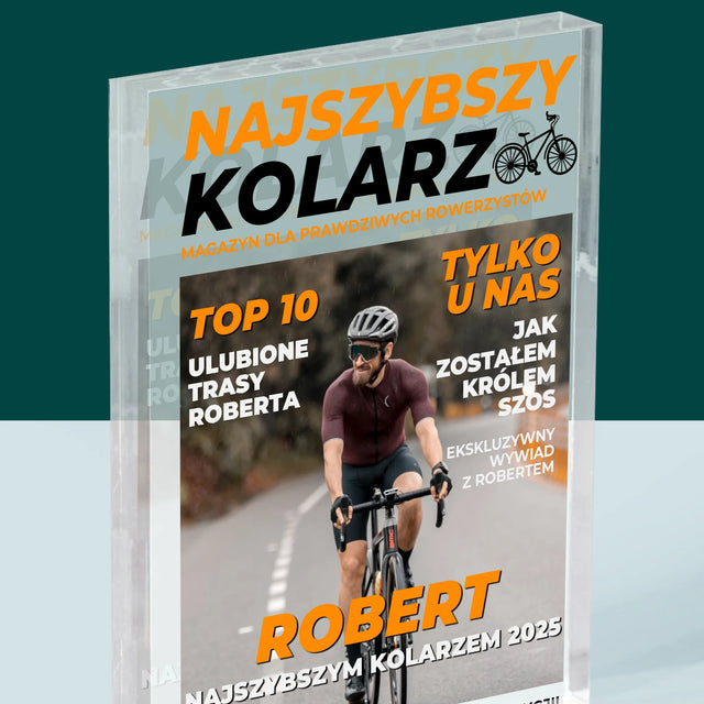 Okładka Magazynu: Najszybszy Kolarz - Blok Akrylowy z Nadrukiem