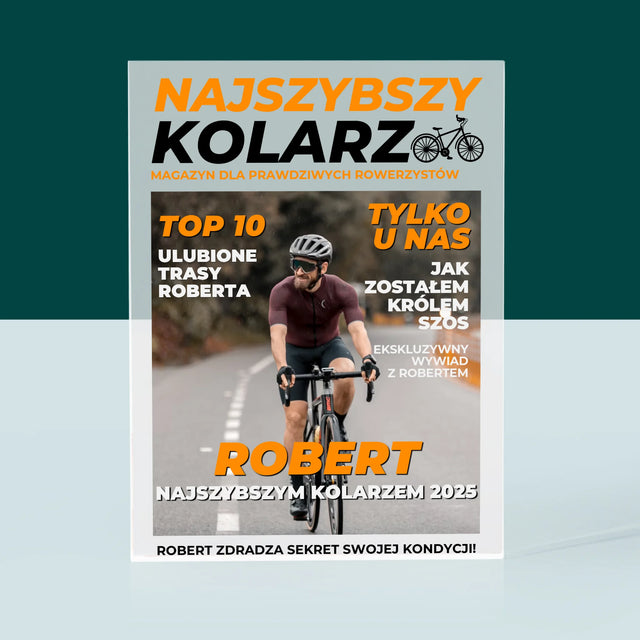 Okładka Magazynu: Najszybszy Kolarz - Blok Akrylowy z Nadrukiem