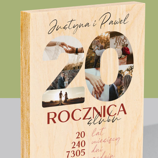 Słowo Ze Zdjęć: 20 Rocznica Ślubu - Wydruk Na Drewnie