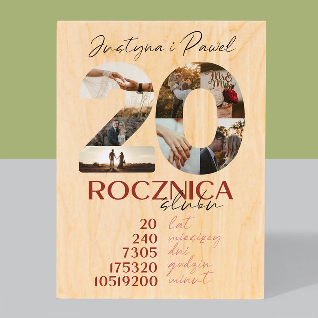 Słowo Ze Zdjęć: 20 Rocznica Ślubu - Wydruk Na Drewnie