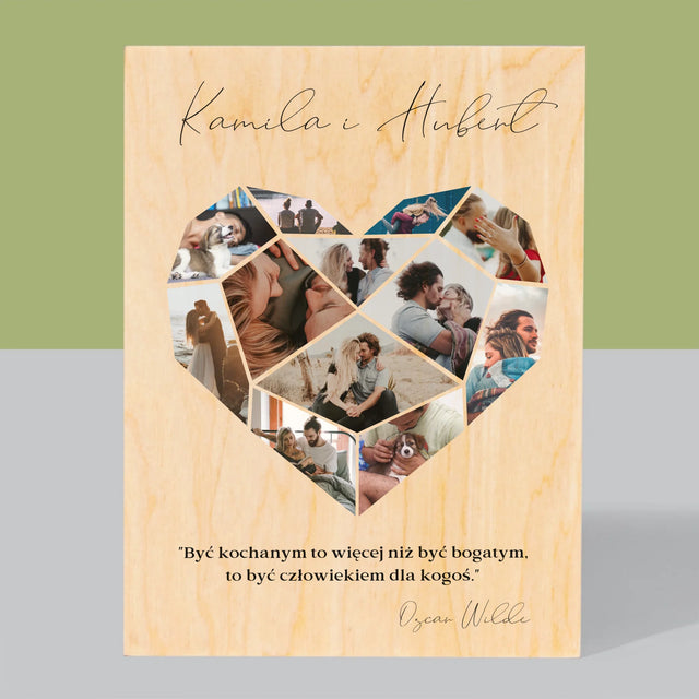 Fotokolaż: Serce Geometryczne - Wydruk Na Drewnie