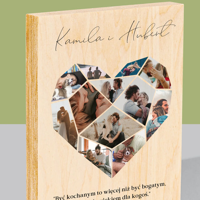 Fotokolaż: Serce Geometryczne - Wydruk Na Drewnie