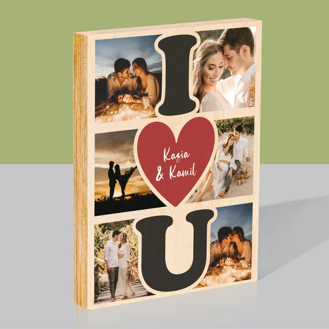 Fotokolaż: I Love You - Wydruk Na Drewnie