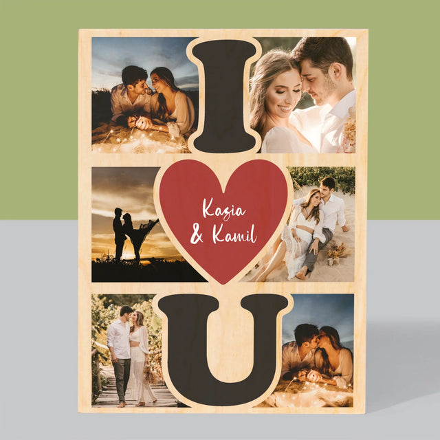 Fotokolaż: I Love You - Wydruk Na Drewnie