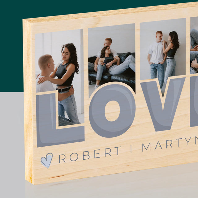 Fotokolaż: Love Imiona - Wydruk Na Drewnie