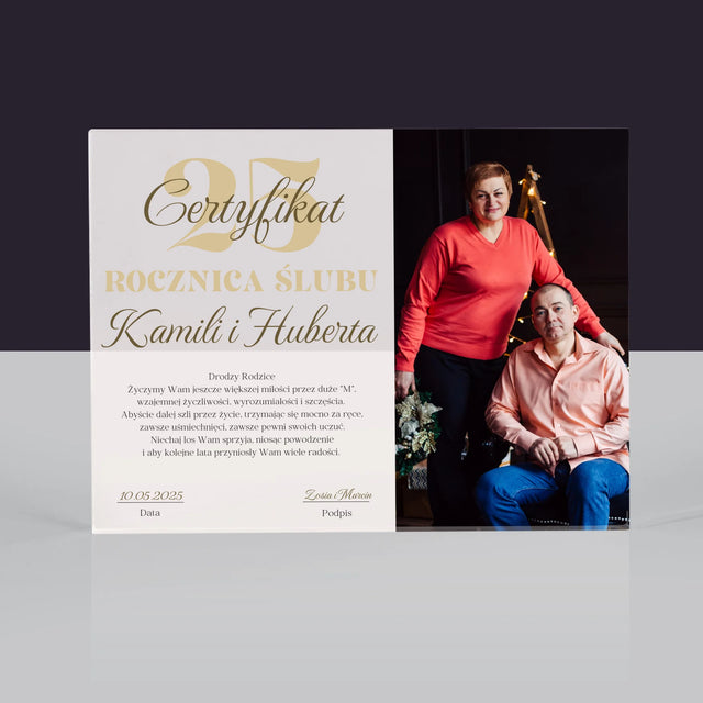 Certyfkat: Rocznica - Blok Akrylowy z Nadrukiem
