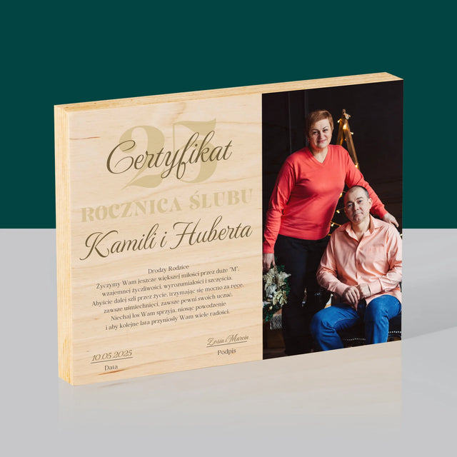 Certyfkat: Rocznica - Wydruk Na Drewnie