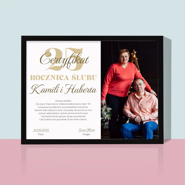 Certyfkat: Rocznica - Wydruk Obramowany