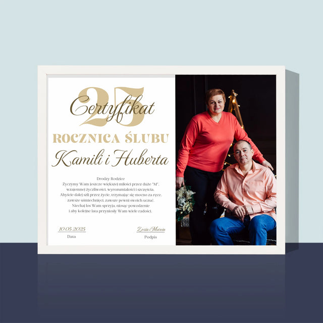 Certyfkat: Rocznica - Wydruk Obramowany