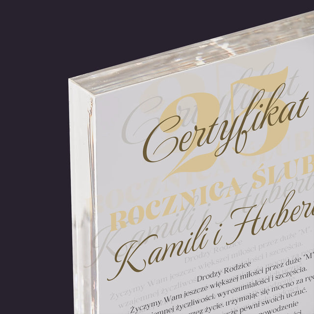 Certyfkat: Rocznica - Blok Akrylowy z Nadrukiem