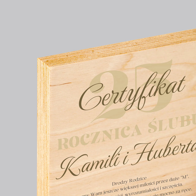 Certyfkat: Rocznica - Wydruk Na Drewnie