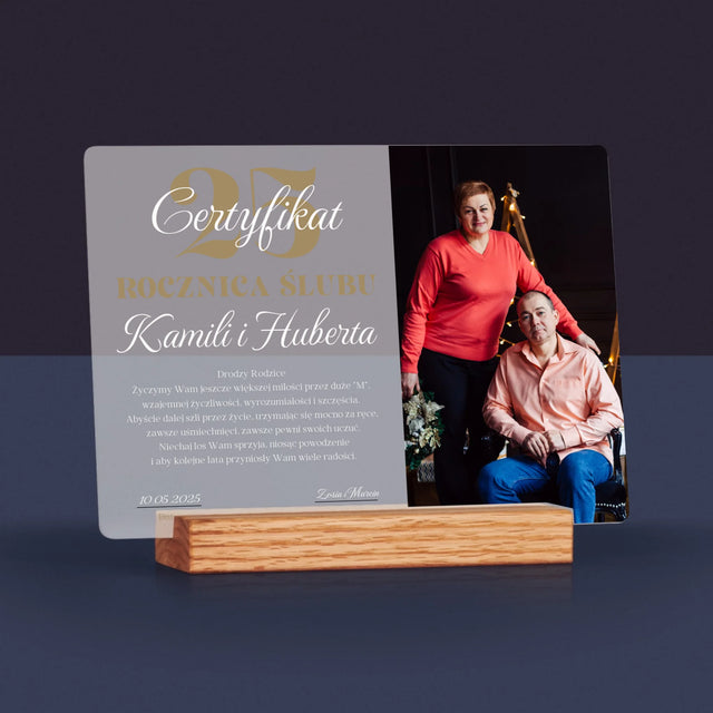 Certyfkat: Rocznica - Wydruk Na Szkle Akrylowym