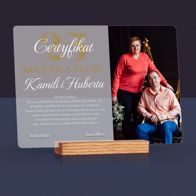 Certyfkat: Rocznica - Wydruk Na Szkle Akrylowym