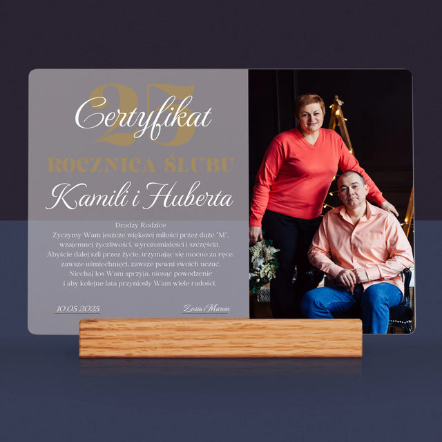 Certyfkat: Rocznica - Wydruk Na Szkle Akrylowym