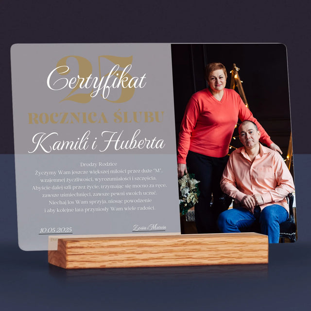 Certyfkat: Rocznica - Wydruk Na Szkle Akrylowym